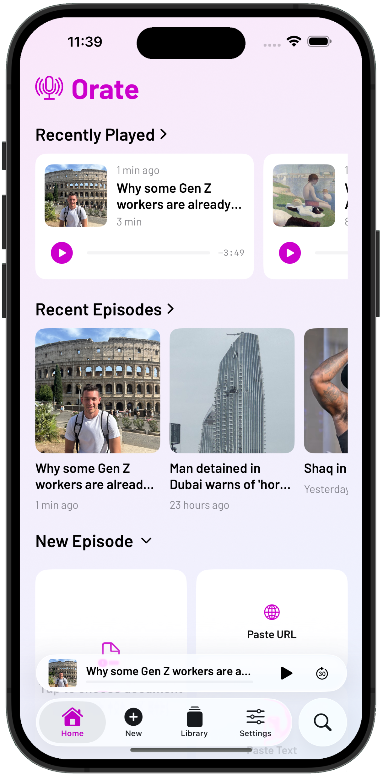 Orate audio generation view